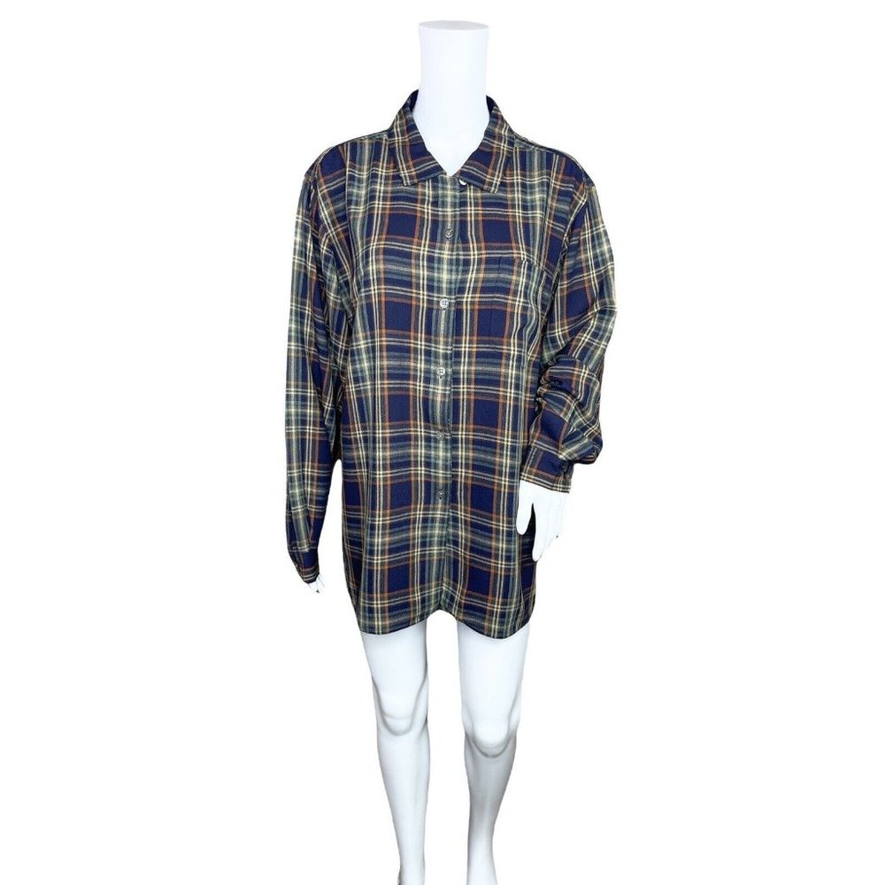 L.L. Bean Plaid MultiColor Long Sleeve Button Up Top Size Large